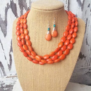 Orange Necklace Set. Orange Jewelry Set. Orange and Turquoise Earrings. Turquoise and Orange Bridesmaid Jewelry.Chunky Necklace.Jewelry Sets
