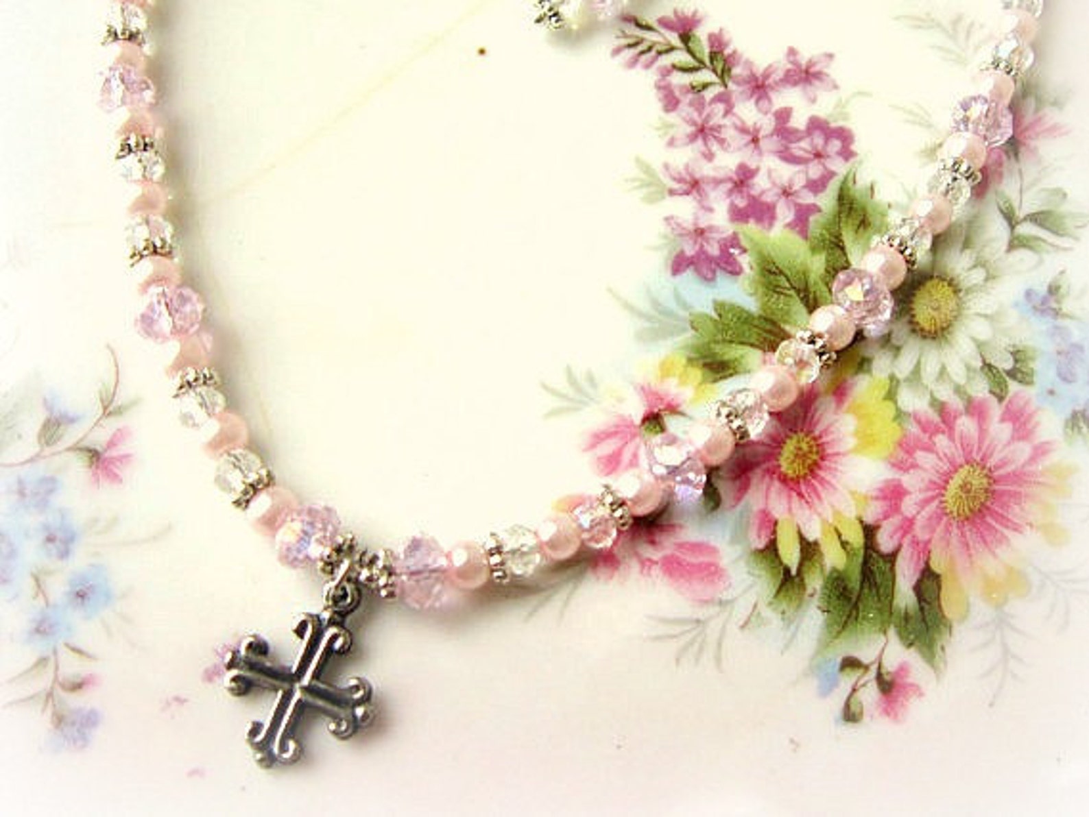 Girl's Cross Necklace. Children's Crystal and Pearl Etsy