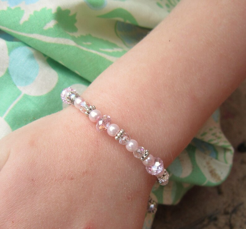 Children's Bracelet. Girl's Pink Crystal & Pearl Etsy