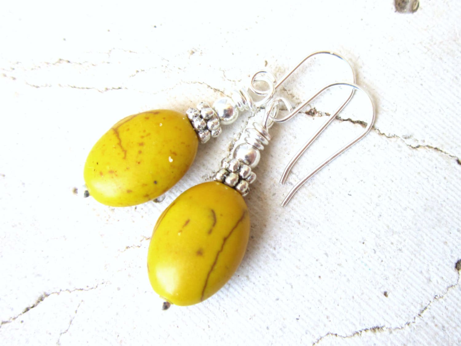 Yellow Dangle Earrings. Yellow Turquoise Earrings. Yellow Etsy