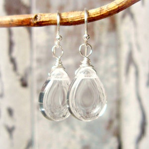 Clear Glass Drop Earrings. Sterling Silver Wrapped Glass Dangle Earrings. Clear Glass Earrings. Clear Glass Jewelry. Clear Crystal Earrings