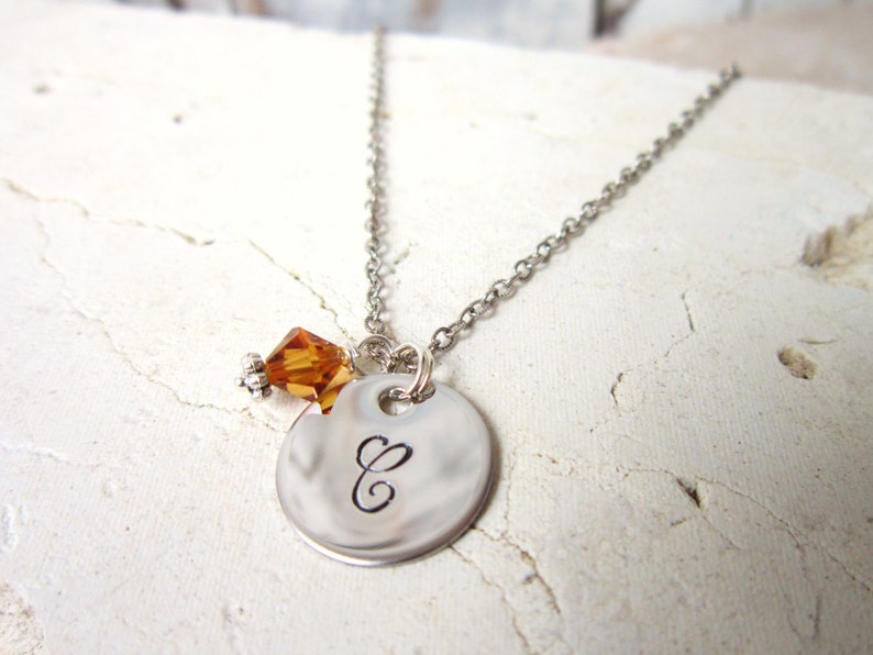Personalized Children/'s Birthstone Necklace Circle Stamped Initial Necklace.First Communion Gift.Birthstone Jewelry.Birthday Gift.Baby Gift