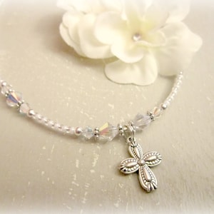 Children&#39;s Cross Necklace.Girls Baptism Gift. Flower Girl Necklace. Baptism Jewelry. Christening Jewelry. Gift for Baby.First Communion Gift