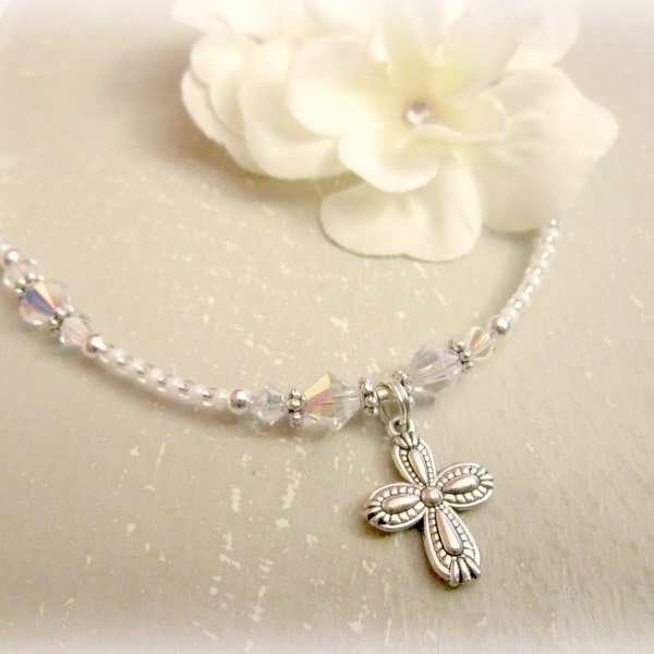 Children's Cross Necklace.Girls Baptism Gift. Flower Girl Necklace. Baptism Jewelry. Christening Jewelry. Gift for Baby.First Communion Gift
