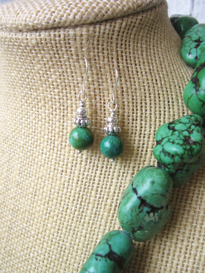 Green Turquoise Earrings. Genuine Turquoise Dangle Earrings. Turquoise Drop Earrings. Silver & Natural Turquoise Jewelry image 3