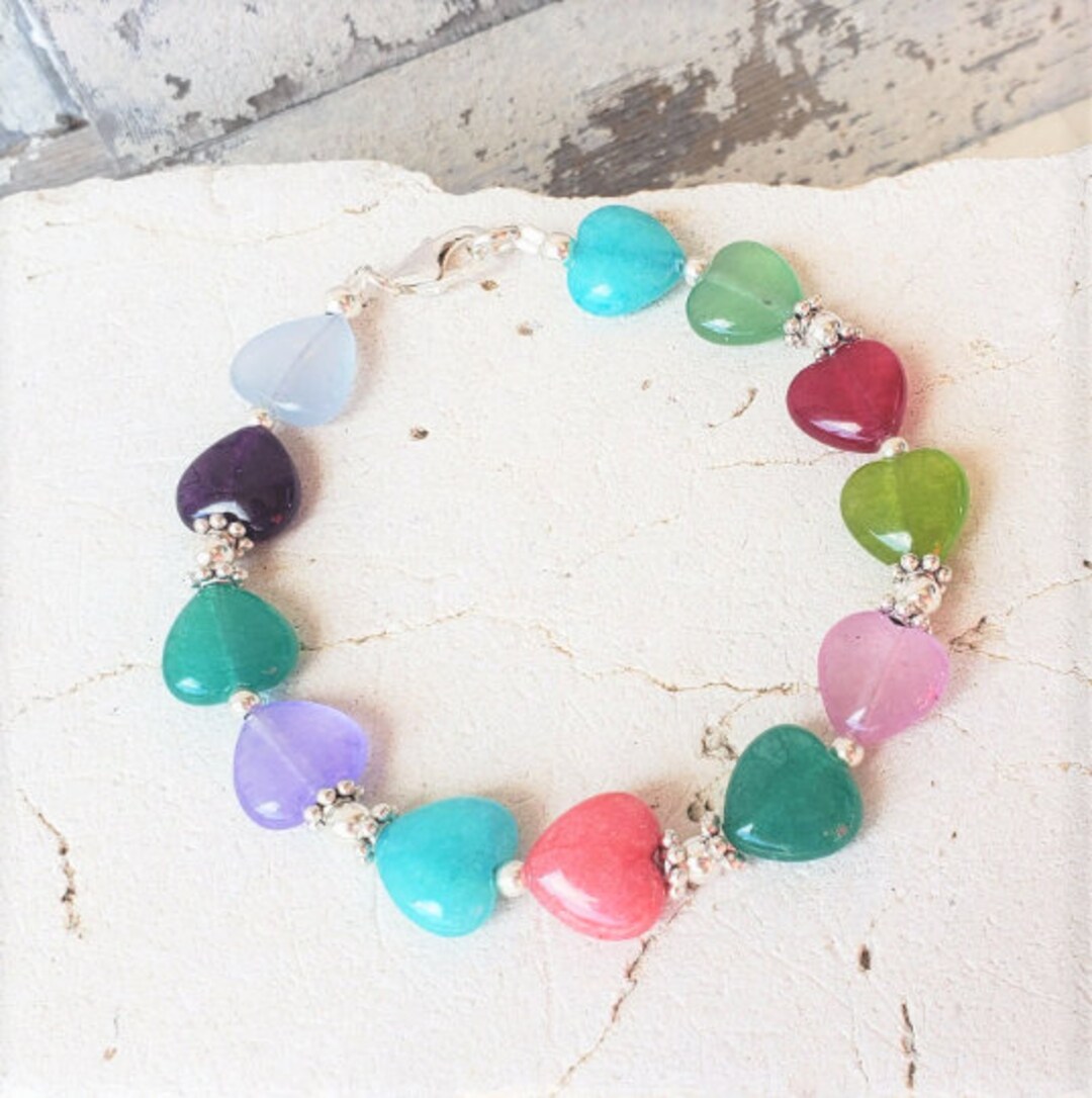 Multi Color Heart Bracelet. Colorful Jade Bracelet. Multi Color Jade ...