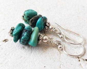 Genuine Turquoise Earrings. Turquoise Nugget Stack Earrings. Turquoise Jewelry. Genuine Turquoise Jewelry. Green Turquoise Dangle Earrings