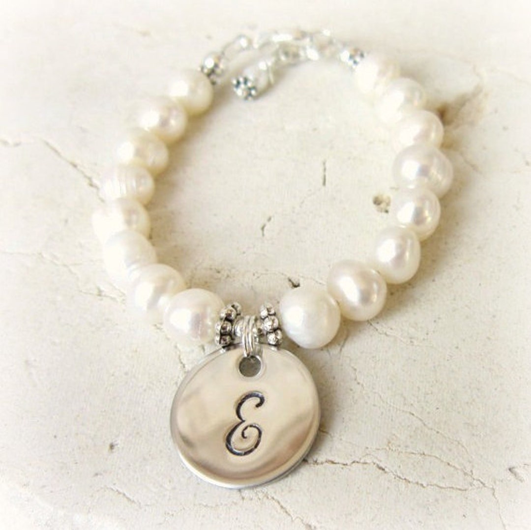 Personalized Baby Pearl Bracelet. Girl's Genuine Pearl Initial Bracelet