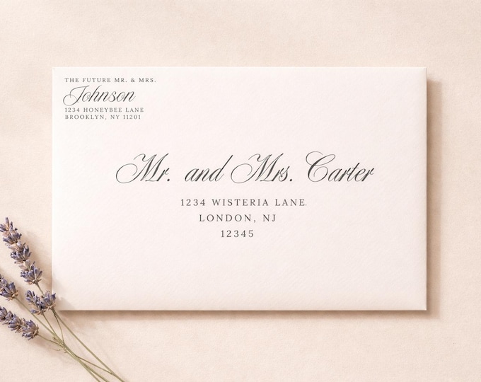 Wedding Envelope Address Template, Elegant Calligraphy, Editable Canva