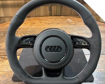 Audi B8 B8.5 C7 8V Flat Bottom Steering Wheel RS3 RS4 RS5 RS6 Alcantara DSG White Stitching