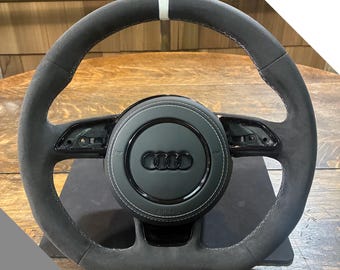 Audi B8 B8.5 C7 8V Flat Bottom Steering Wheel All Alcantara GT3 RS Style DSG White Stitching