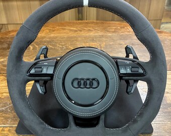 Audi B8 B8.5 C7 8V Flat Bottom Steering Wheel All Alcantara GT3 RS Style DSG White Stitching