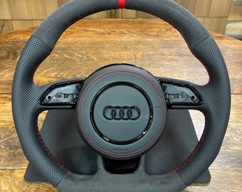 Audi B8 B8.5 C7 8V Flat Bottom Steering Wheel RS3 RS4 RS5 RS6 Perforated Sport Leather  Alcantara DSG Red Stitching