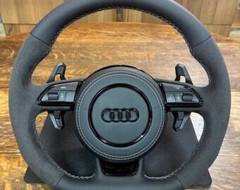 Audi B8 B8.5 C7 8V Flat Bottom Steering Wheel RS3 RS4 RS5 RS6 Alcantara DSG White Stitching