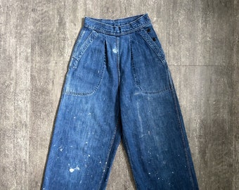 1940s WAVES Jeans . Vintage WWII Denim Pants . 24-25 Waist