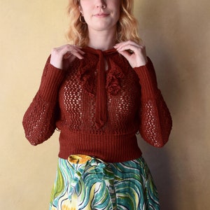 1930s vintage knit crochet top . size xs small medium imagem 3