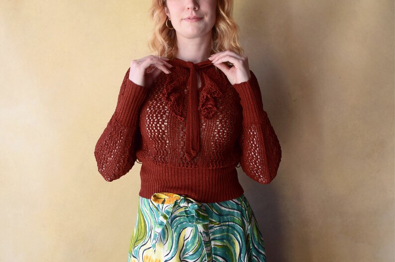 1930s vintage knit crochet top . size xs small medium imagem 3