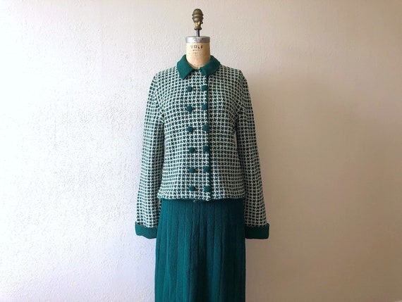 1940s knit set . vintage 40s green knit dress