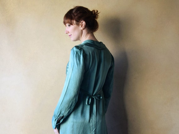 1920s silk satin tunic . vintage 20s green top . … - image 1