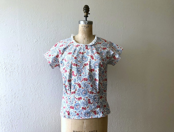 1940s top . vintage 40s print blouse
