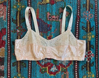 1930s bra . 30s satin and lace vintage bra . size xxs to xs