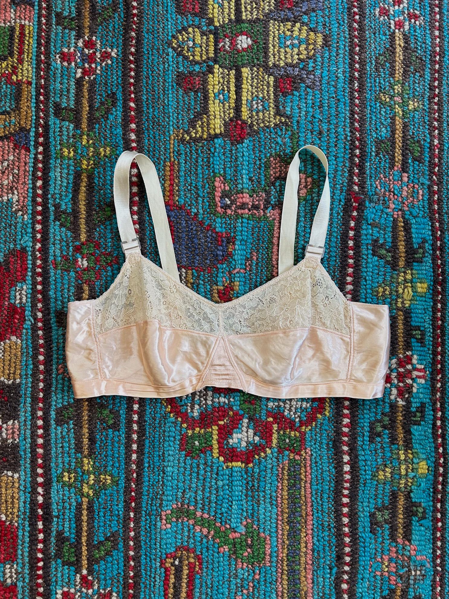 1930s bra . 30s satin and lace vintage bra . size xxs to xs