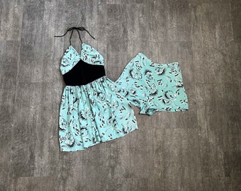 1930s 1940s playsuit set . vintage swimsuit . size xs