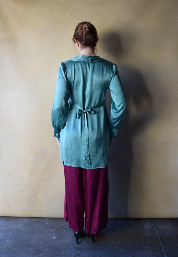 1920s silk satin tunic . vintage 20s green top . … - image 4