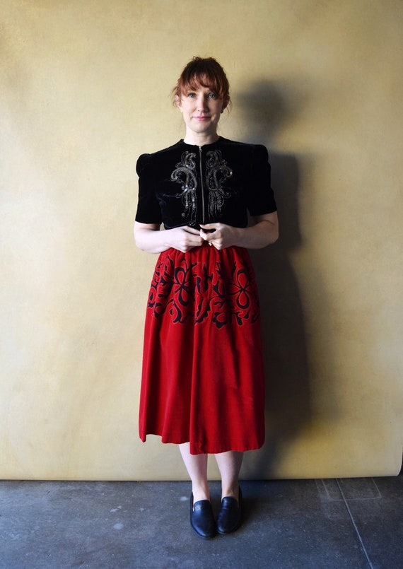 1950s Lanvin Castillo skirt . vintage velvet skirt