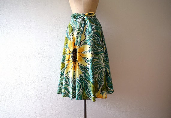 1950s skirt . vintage 50s sunflower skirt
