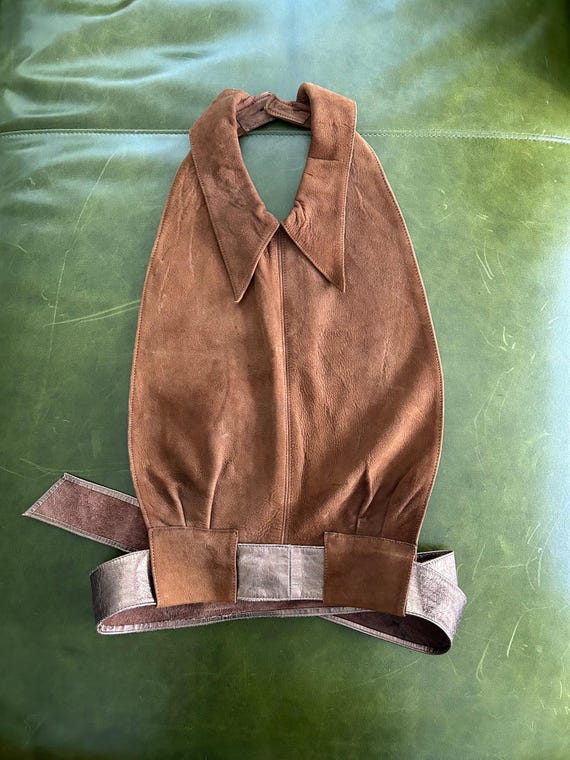 1970s suede leather halter vest . size xs to small
