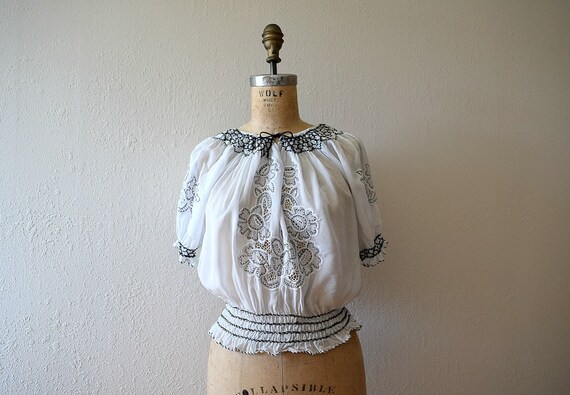1940s rayon embroidered top . vintage 40s 50s blou