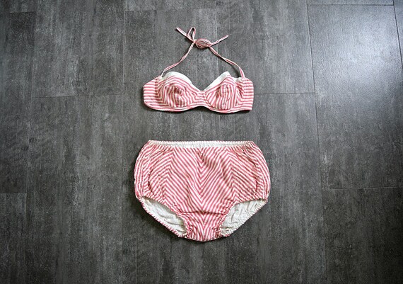 1940s bikini . vintage 40s striped swimsuit