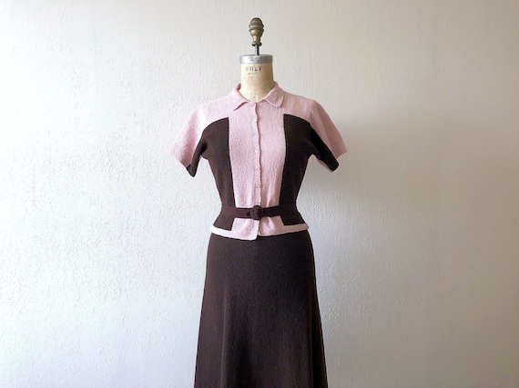 1940s knit set . vintage 40s knit dress