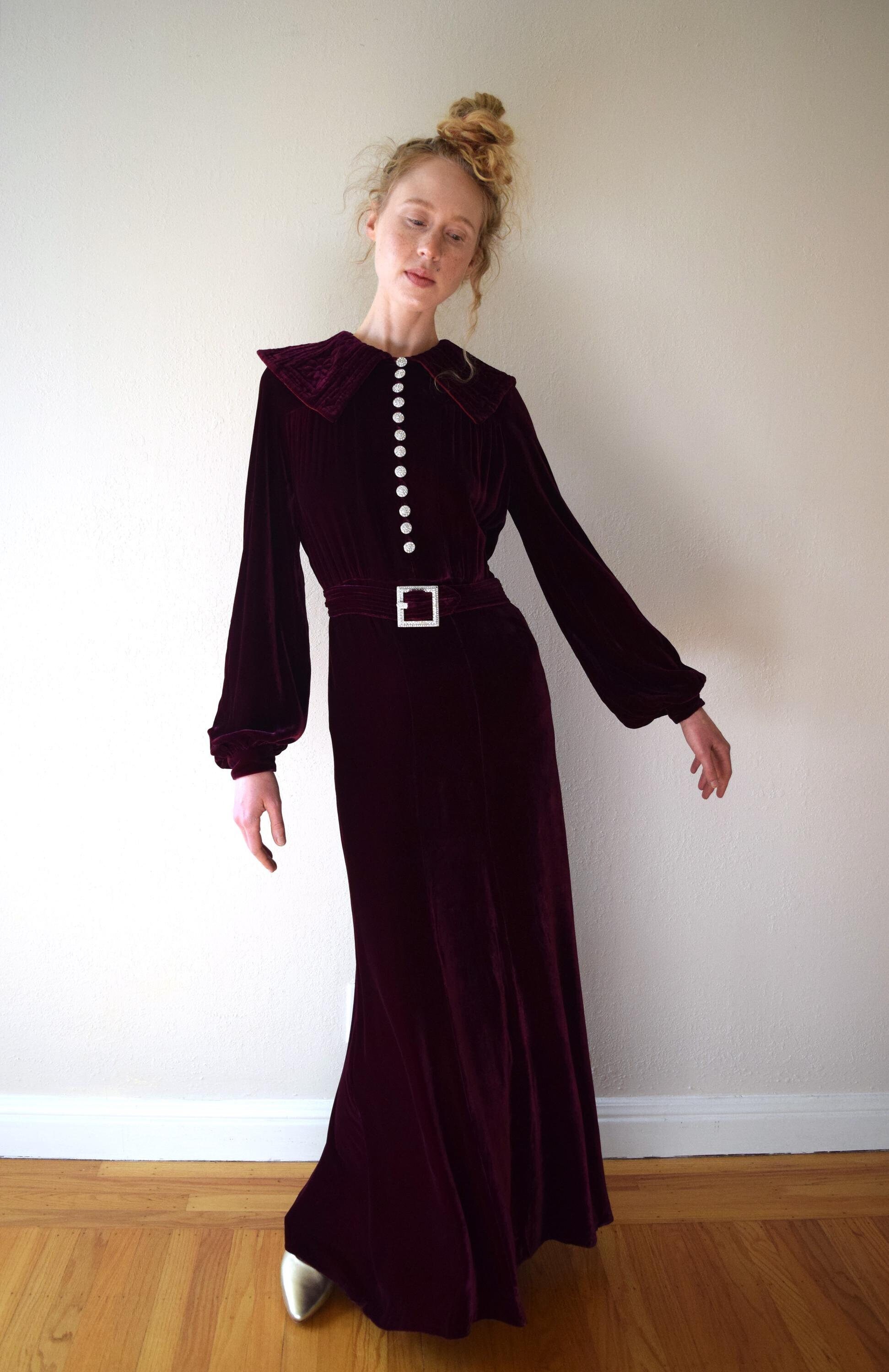 1930s Silk Velvet Gown . Vintage 30s Velvet Dress . Size Xs to Small - Etsy