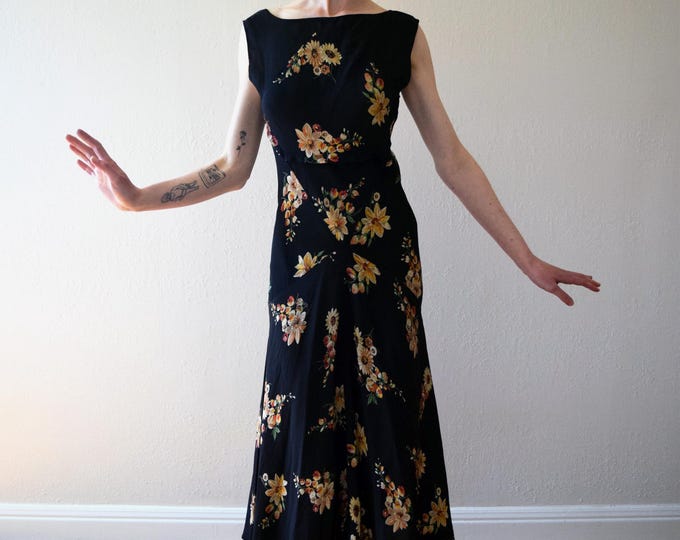 1930s Black Floral Print Bias Cut Dress . Size Xs to Small - Etsy