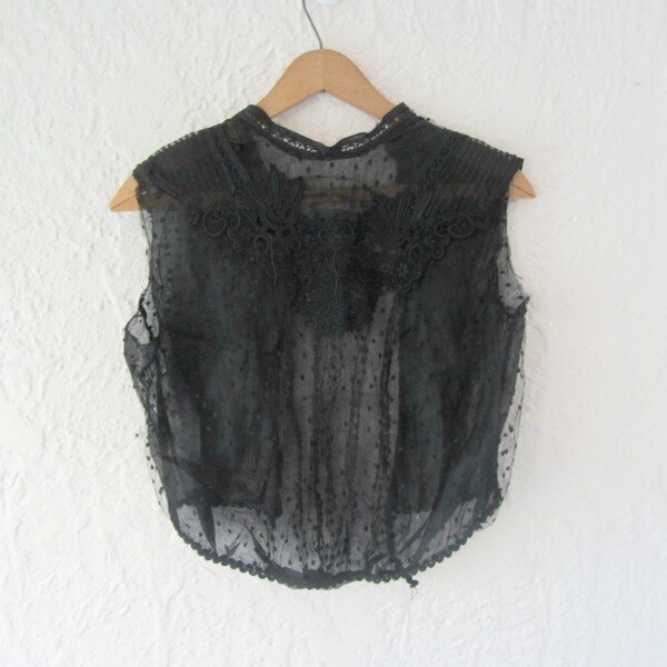 Antique lace blouse . Edwardian blouse . black mesh top