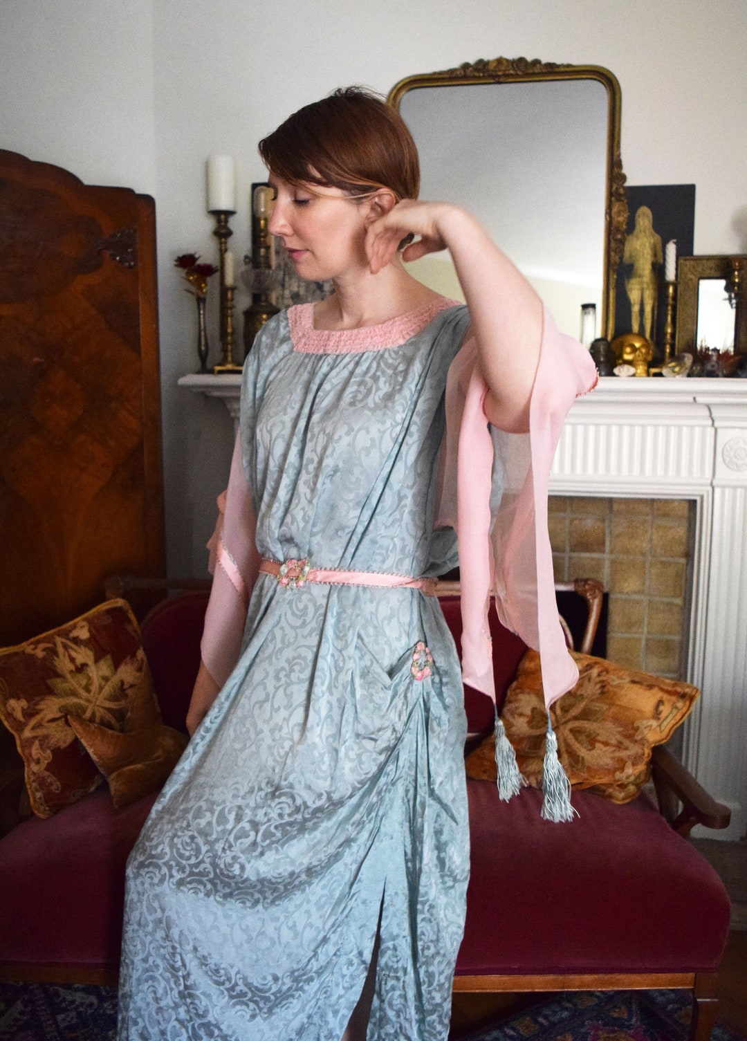 1910s 1920s Dressing Gown . Silk Boudoir Peignoir Robe . Flexible Size ...