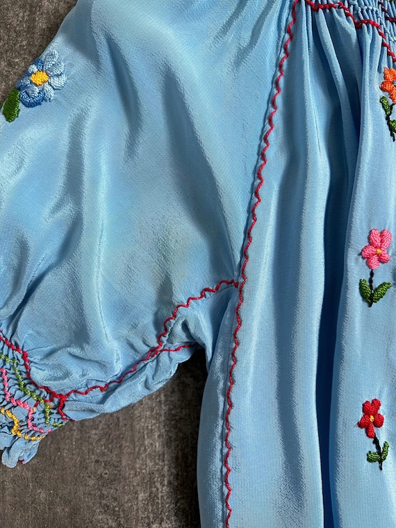 1930s blue silk Hungarian embroidered blouse . si… - image 5