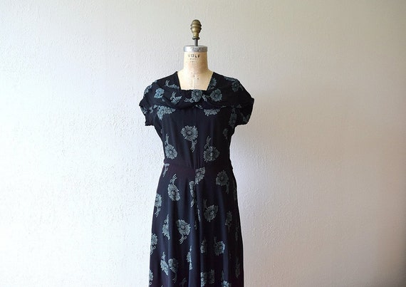 1940s rayon dress . vintage 40s floral print dress