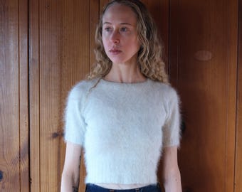 1950s Angora sweater . vintage knit top . size xs to small