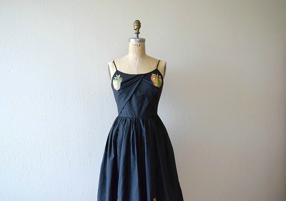 Vintage 1950s sundress . black apple appliqués dre