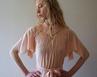 Sidenklänning från 1930-talet. Vintage klänning från 30-talet. Storlek small till s/m.