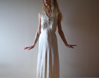1930s embroidered silk bias cut gown . size small to medium
