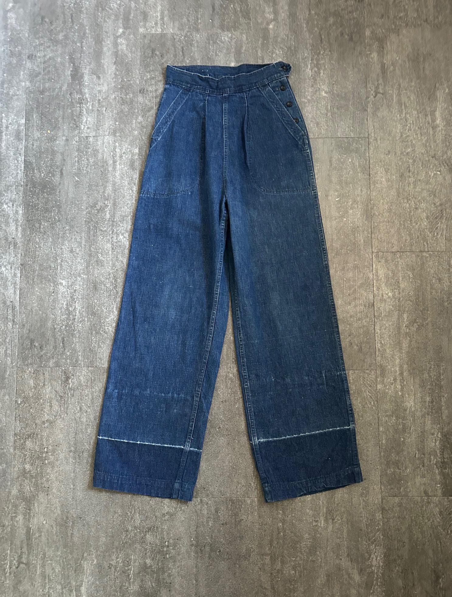 1940s WAVES Jeans . WWII Naval Buckle Back Denim . 26 Waist - Etsy