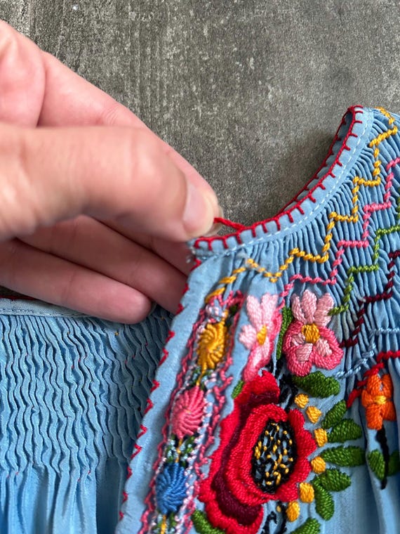 1930s blue silk Hungarian embroidered blouse . si… - image 4