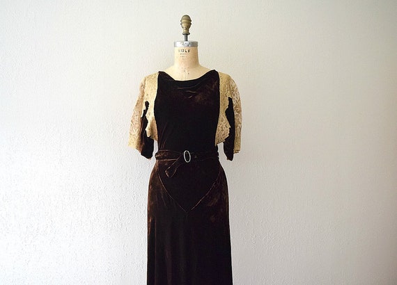 1930s velvet gown . vintage 30s bias cut dress