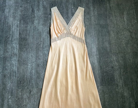 1930s slip dress . vintage satin and lace nightgo… - image 1