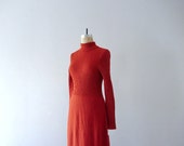 50% SALE . Knit sweater dress . orange 1970s dress . vintage wool dress