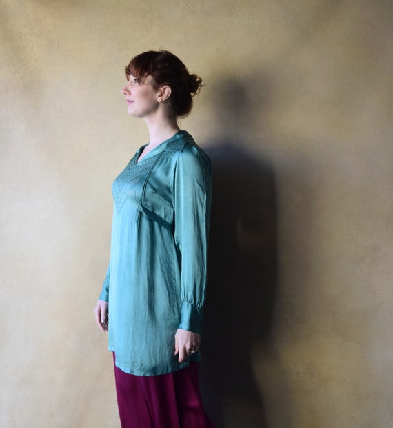 1920s silk satin tunic . vintage 20s green top . … - image 5